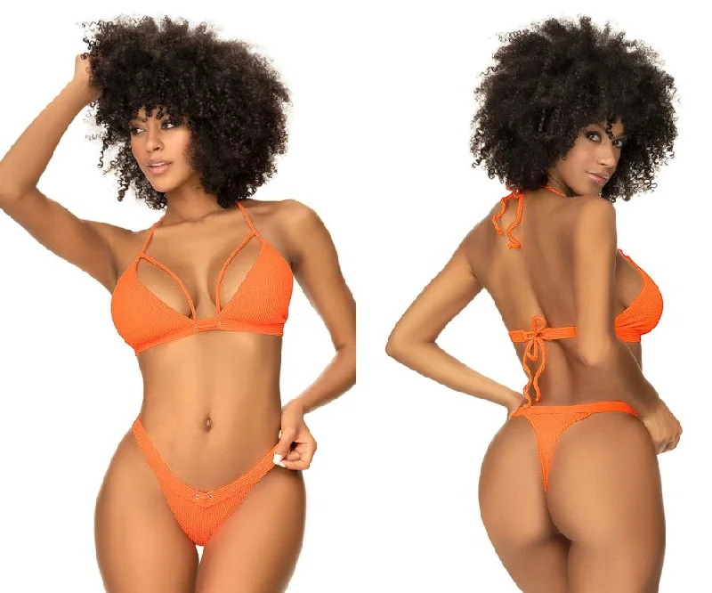 Mapale 67059 Ribbed Two Piece Swimsuit Color Bright Orange Button-Front Swimsuit