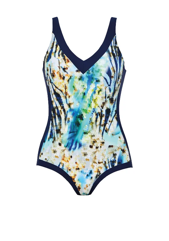 Naturana Contouring Scoop Back V-neck Swimsuit, Navy Multi Timeless Black Bikini