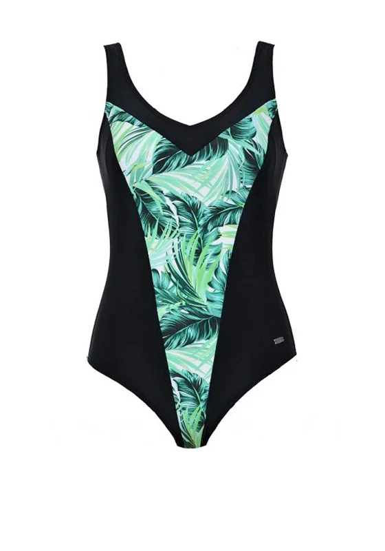 Naturana Valessa Tropical Panel Swimsuit, Black Multi Sleek Mesh Bikini
