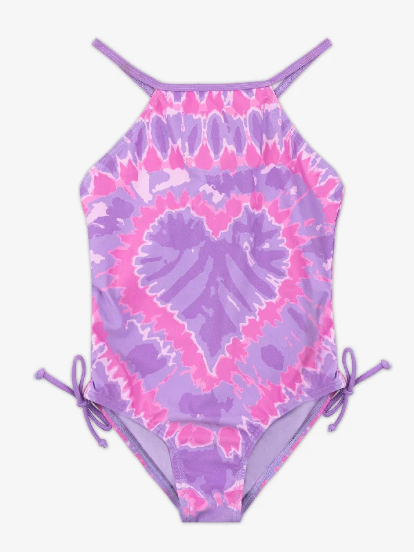 Naveah Heart Tie Dye Printed One Piece Swimsuit Mesh Swimsuit Top