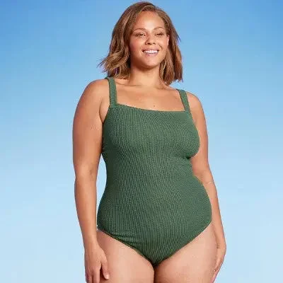 Kona Sol Women's Pucker One Piece Swimsuit Full Coverage Textured Comfortable Swim Shorts Kona Sol Women's Pucker One Piece Swimsuit Full Coverage Textured Comfortable Swim Shorts