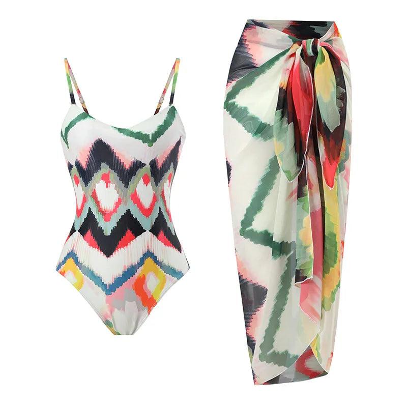 Retro One Piece Swimsuit Skirt Swimwear Shiny One-Piece Swimsuit