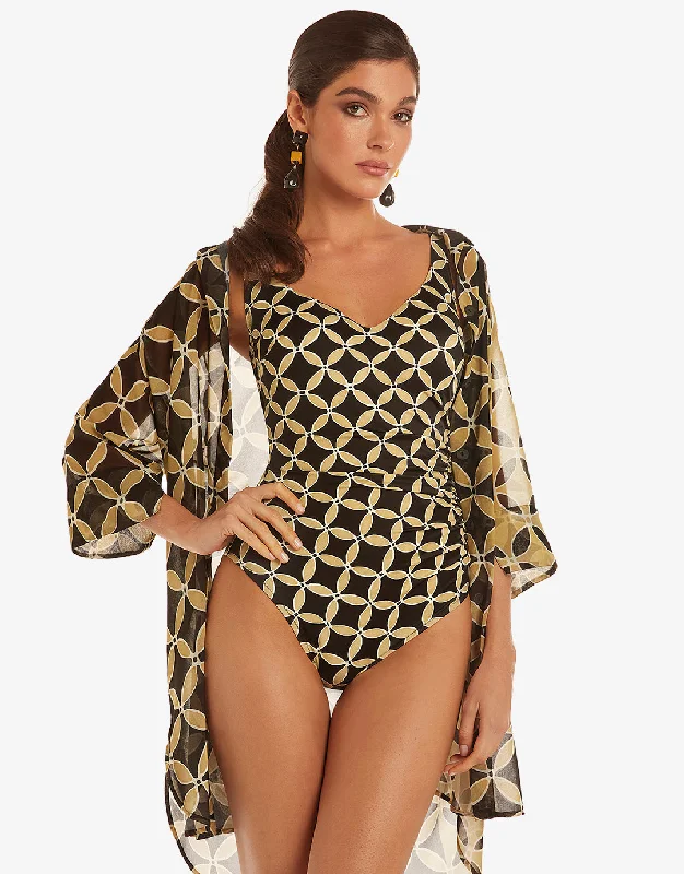 Samoa Soft Cup Swimsuit - Black and Gold Classic One-Piece