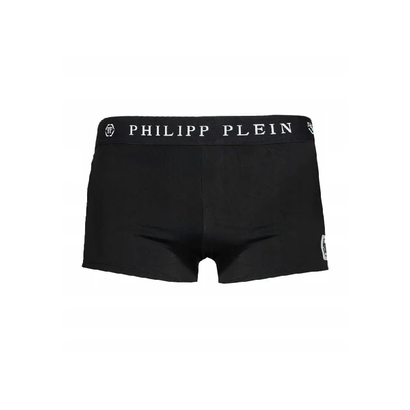 Philipp Plein Black Polyamide Men Swimwear Bold Swimsuit Design