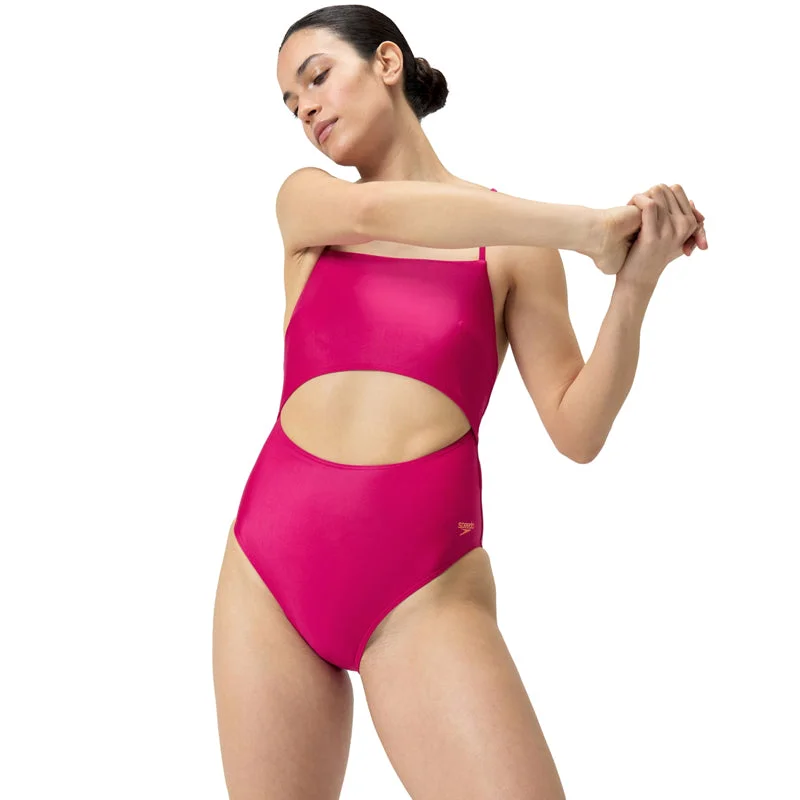 Speedo - Women's Cut-out Tie Back Swimsuit - Purple Trendy Swimwear Set