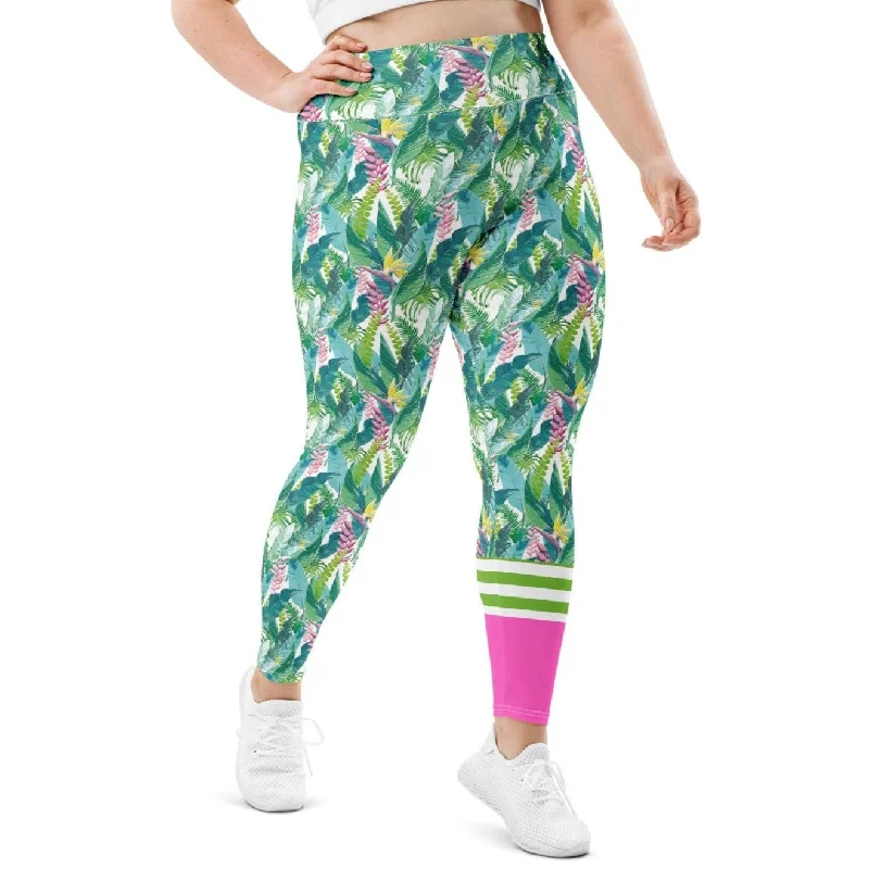 Women's Plus Size Swim Surf Leggings UPF 50+ Sun Protection, Hawaiian Tropical Leaf Sporty Swimsuit Style Women's Plus Size Swim Surf Leggings UPF 50+ Sun Protection, Hawaiian Tropical Leaf Sporty Swimsuit Style