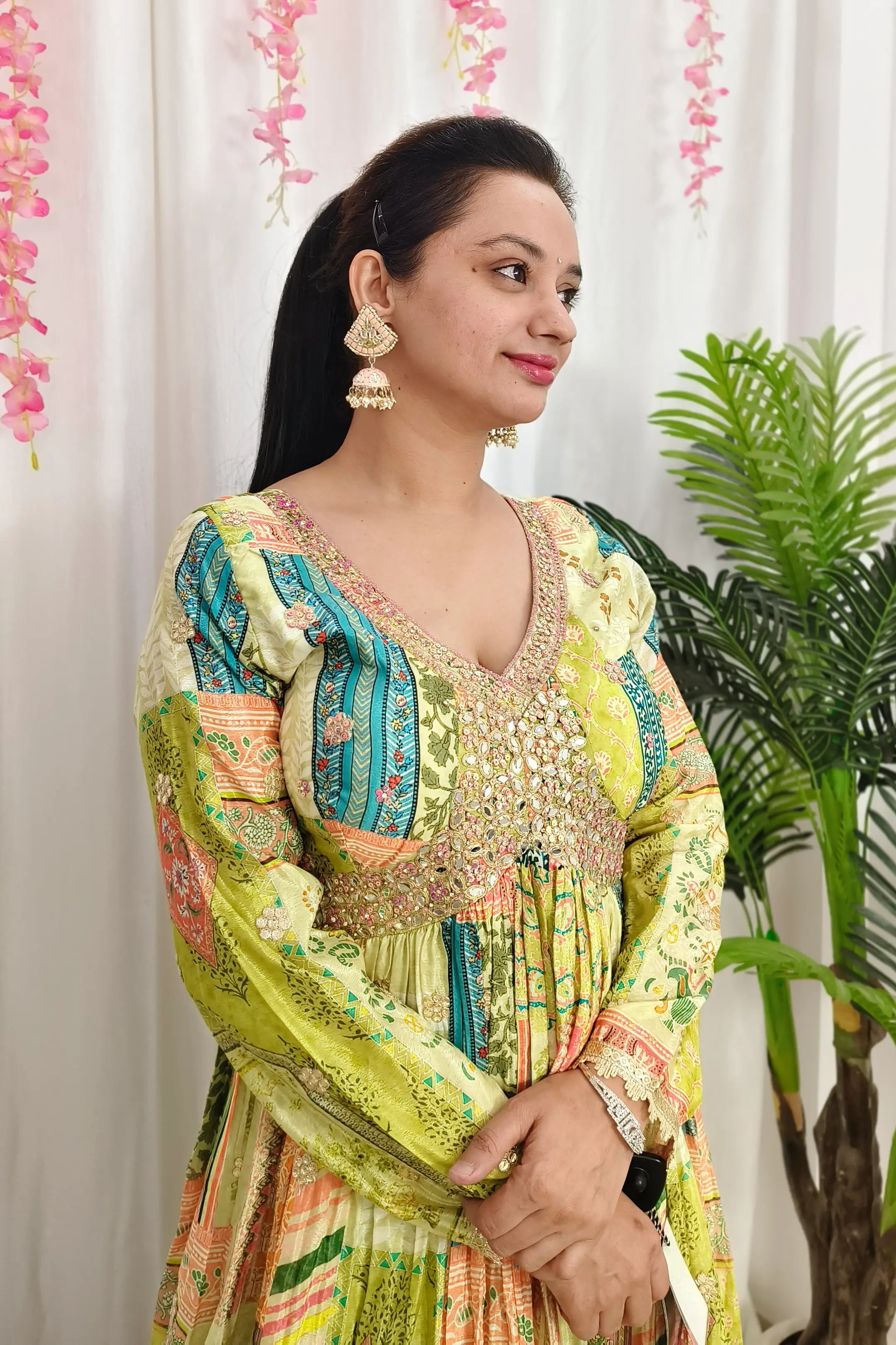 Pure Chinnon Silk Digital Printed Hand Work With Gotta Work Anarkali Dress With Duppatta Tunics Silk luxurious Pure Chinnon Silk Digital Printed Hand Work With Gotta Work Anarkali Dress With Duppatta Tunics Silk luxurious