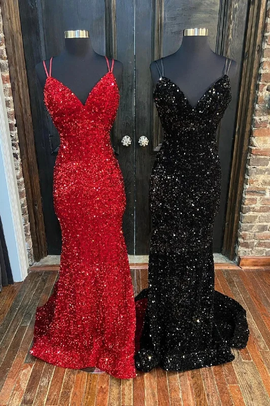 Mermaid Sequins Long Prom Dress, Spaghetti Strap Backless Evening Party Dress Tunics Ceremony elegant Mermaid Sequins Long Prom Dress, Spaghetti Strap Backless Evening Party Dress Tunics Ceremony elegant