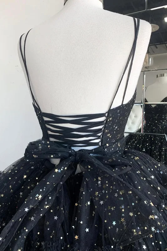 Black A-Line Tulle High Low Prom Dress, V-Neck Evening Party Dress Tunics Designer luxury Black A-Line Tulle High Low Prom Dress, V-Neck Evening Party Dress Tunics Designer luxury