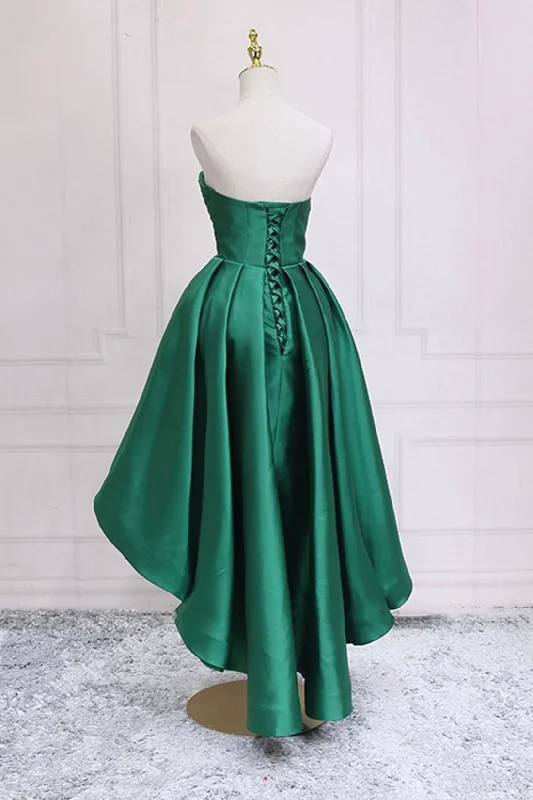Green Satin High Low Prom Dress, Cute Sweetheart Neck Evening Party Dress Tunics Trousers formal Green Satin High Low Prom Dress, Cute Sweetheart Neck Evening Party Dress Tunics Trousers formal