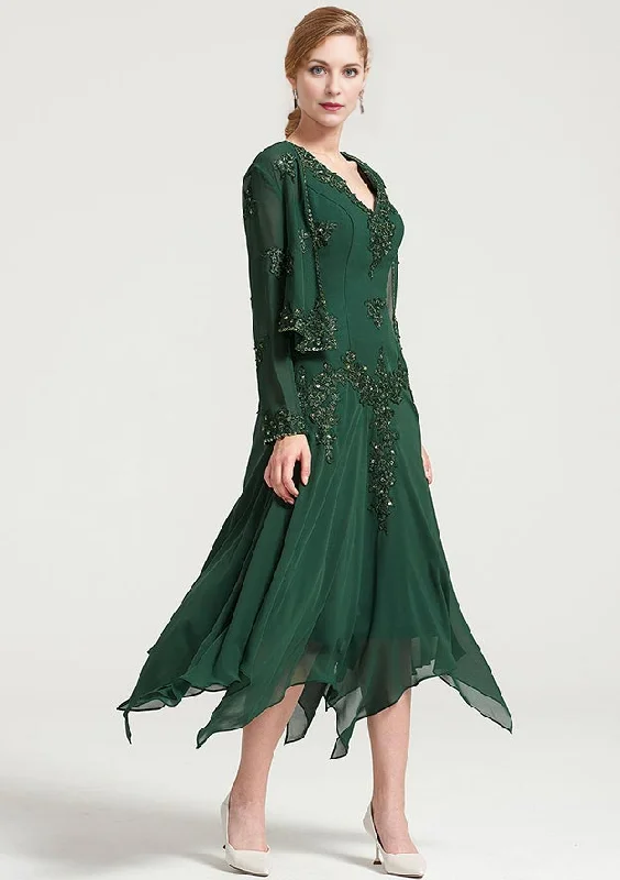 A-line V NeckTea-Length Chiffon Mother of the Bride Dress With Jacket Appliqued Beading Jacket Blazer Coat A-line V NeckTea-Length Chiffon Mother of the Bride Dress With Jacket Appliqued Beading Jacket Blazer Coat