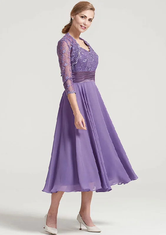 A-line Tea-Length Chiffon Mother of the Bride Dress With Jacket Lace Pleated Satin Fabric Silk Fabric Chiffon Fabric A-line Tea-Length Chiffon Mother of the Bride Dress With Jacket Lace Pleated Satin Fabric Silk Fabric Chiffon Fabric