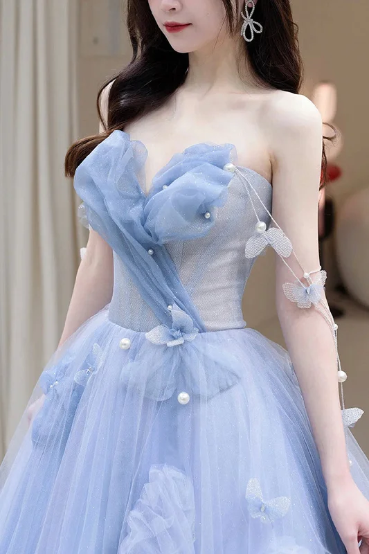Blue Tulle Long A-Line Prom Dress Party Dress, Blue Evening Dress Tunics Gym athletic Blue Tulle Long A-Line Prom Dress Party Dress, Blue Evening Dress Tunics Gym athletic