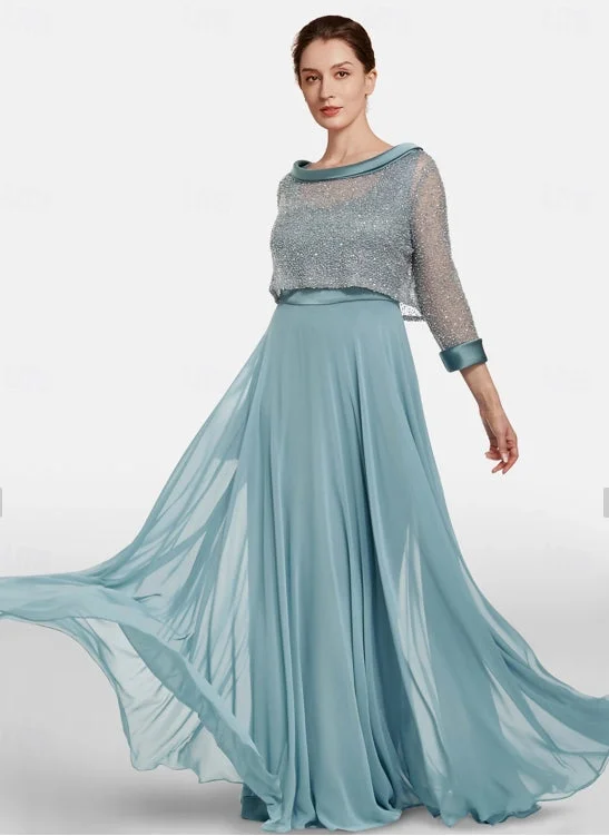 Two Piece A-Line Mother of the Bride Dress Elegant Jewel Neck Floor Length Chiffon Lace 3/4 Length Sleeve Jacket Dresses Wool Fabric Cashmere Fabric Tweed Fabric Two Piece A-Line Mother of the Bride Dress Elegant Jewel Neck Floor Length Chiffon Lace 3/4 Length Sleeve Jacket Dresses Wool Fabric Cashmere Fabric Tweed Fabric