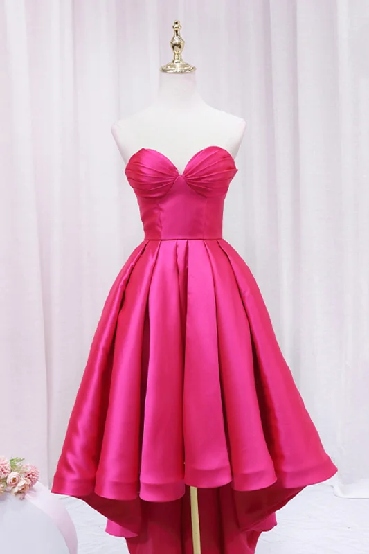 Hot Pink Satin High Low Prom Dress, Cute Sweetheart Neck Evening Party Dress Tunics Leisure comfortable Hot Pink Satin High Low Prom Dress, Cute Sweetheart Neck Evening Party Dress Tunics Leisure comfortable