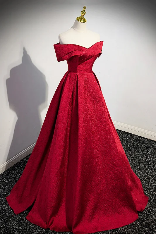 Burgundy Satin Long Prom Dress, Off Shoulder Evening Party Dress Tunics Vintage classic Burgundy Satin Long Prom Dress, Off Shoulder Evening Party Dress Tunics Vintage classic