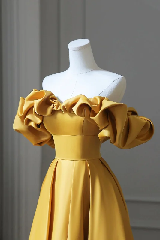 Yellow Satin Long Prom Dress, Simple Off Shoulder Evening Party Dress Tunics Top rated Yellow Satin Long Prom Dress, Simple Off Shoulder Evening Party Dress Tunics Top rated