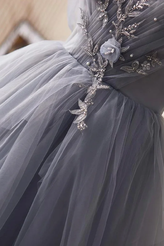 Gray Tulle Long Prom Dress, Off Shoulder Evening Dress Party Dress Tunics Summer linen Gray Tulle Long Prom Dress, Off Shoulder Evening Dress Party Dress Tunics Summer linen