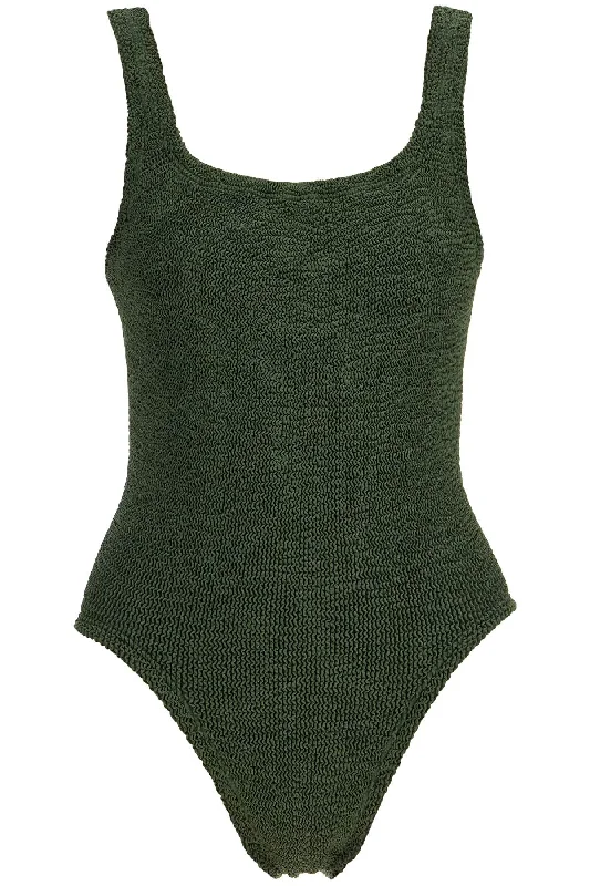 One-piece Square Neck Swims  - Metallic Swim Dress with Belt