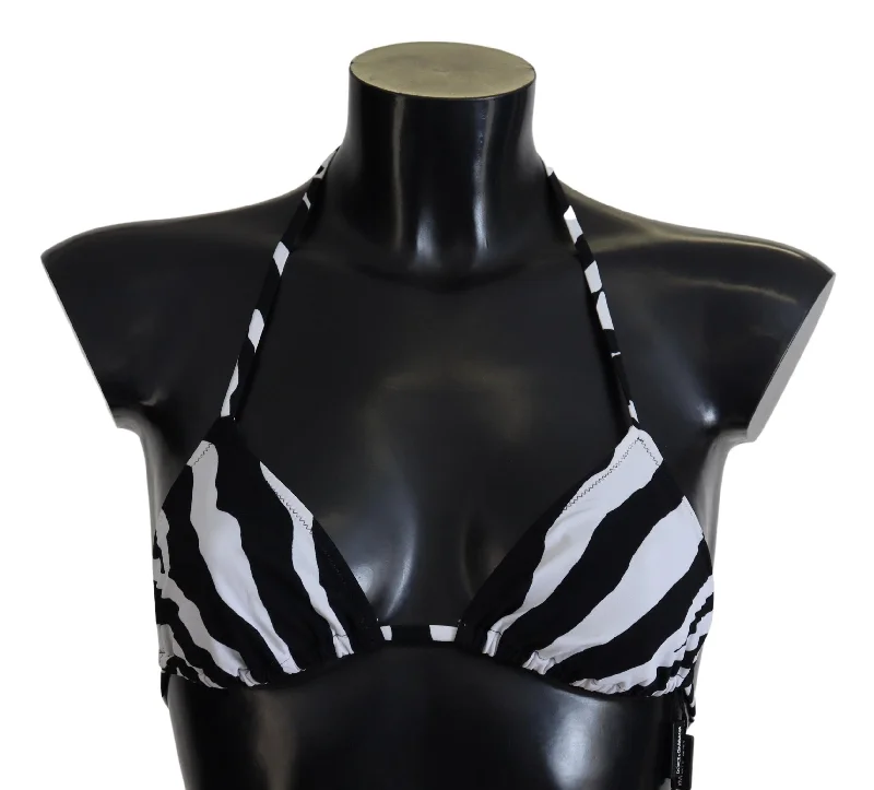 Dolce & Gabbana Black White Zebra Halter Swimwear Bikini Top Stylish Cover-Up Set